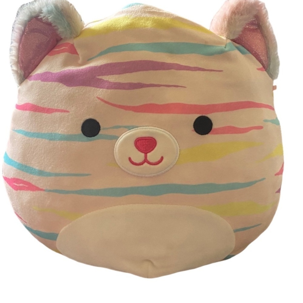 Squishmallows Colorful Large Striped Plush Cat Toy.